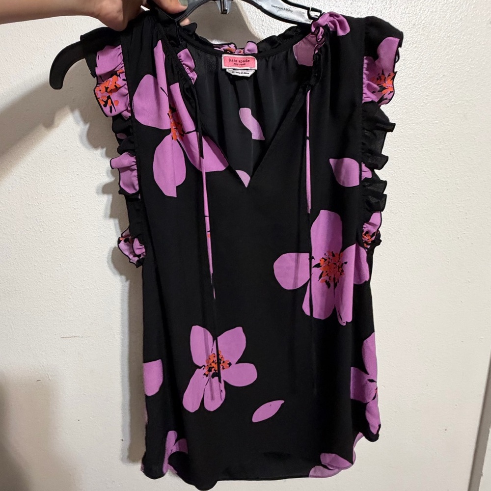 Kate Spade Black and Lavender Purple Floral Blouse